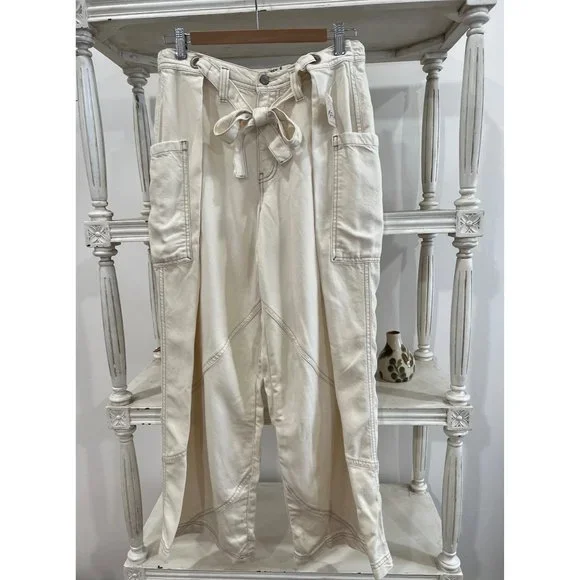 Free People Dunes Wide-Leg Jeans In Ivory Size 27 Retro Y2k Cargo Pants - Picture 4 of 5